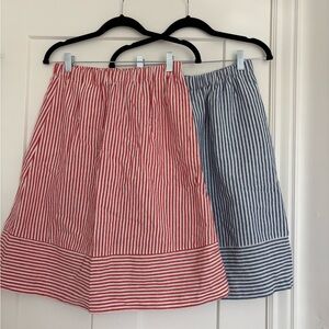 J. Crew Red and Blue Striped A-Line Cotton Skirt Bundle